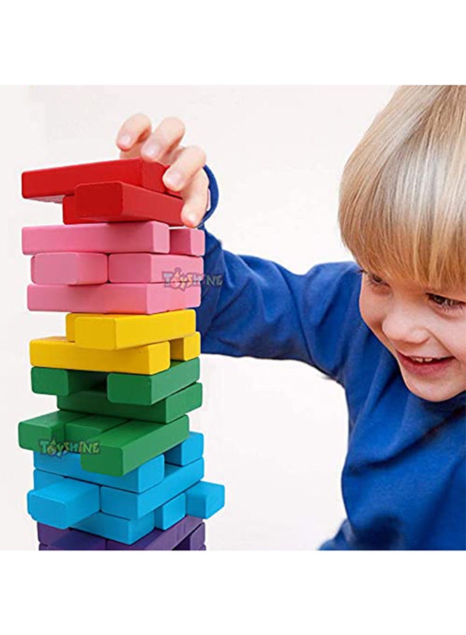 48-Piece Multicolour Non Toxic Smooth Edges Wooden Building Block Toy Game Set 7.5x2.5x1.5cm