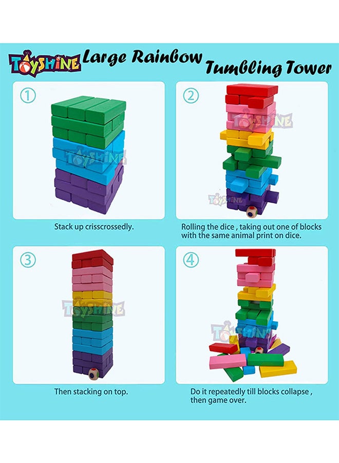 48-Piece Multicolour Non Toxic Smooth Edges Wooden Building Block Toy Game Set 7.5x2.5x1.5cm