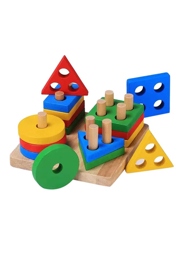 Lewo - Wooden Educational Multicolour Shape Recognition Stacking Block Set For Baby 6.3x5.31x2.76inch - Image 1
