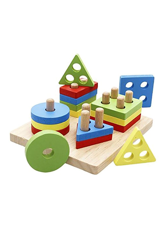 Lewo - Wooden Educational Multicolour Shape Recognition Stacking Block Set For Baby 6.3x5.31x2.76inch - Image 1