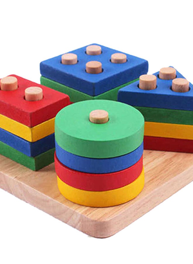 Lewo - Wooden Educational Multicolour Shape Recognition Stacking Block Set For Baby 6.3x5.31x2.76inch - Image 1