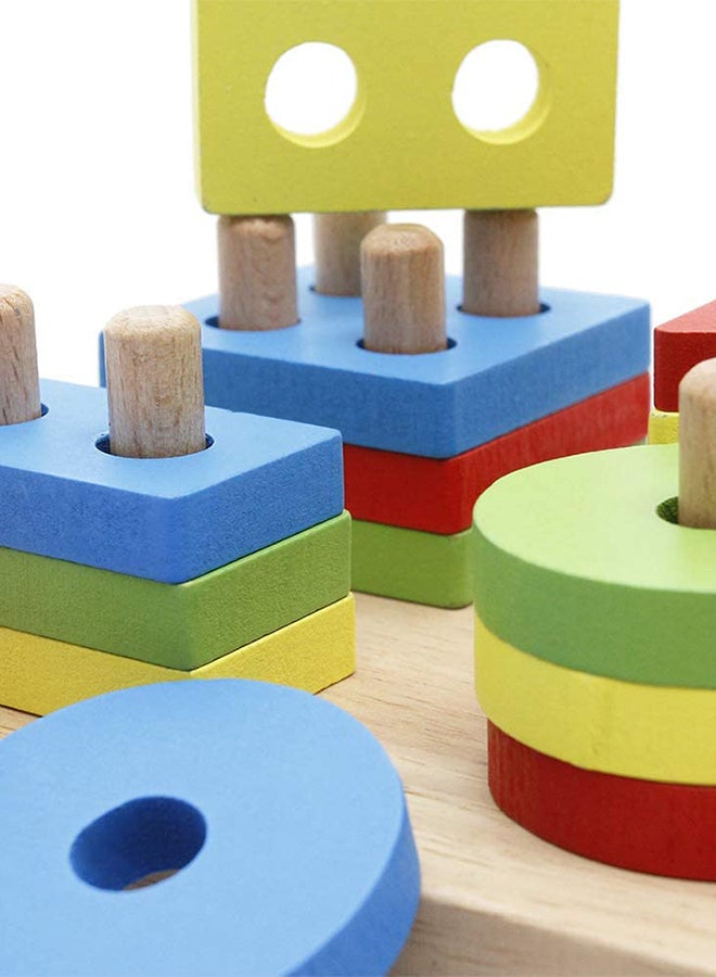 Lewo - Wooden Educational Multicolour Shape Recognition Stacking Block Set For Baby 6.3x5.31x2.76inch - Image 1