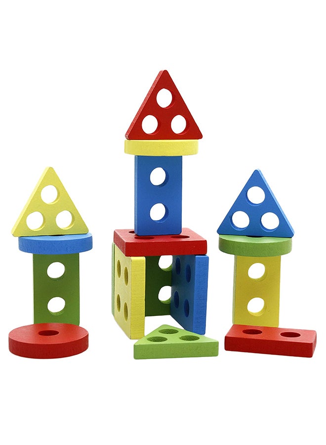 Lewo - Wooden Educational Multicolour Shape Recognition Stacking Block Set For Baby 6.3x5.31x2.76inch - Image 1