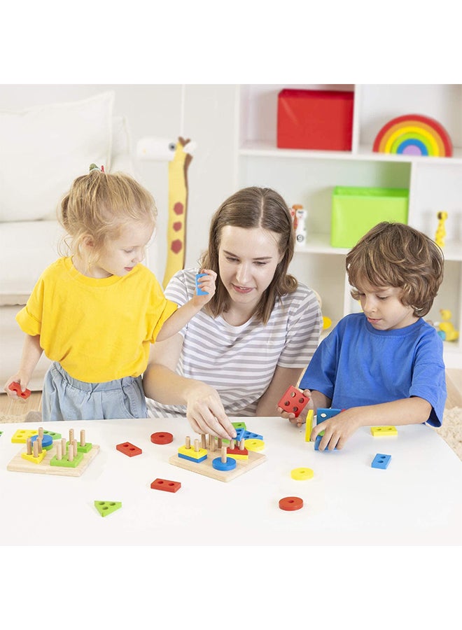 Lewo - Wooden Educational Multicolour Shape Recognition Stacking Block Set For Baby 6.3x5.31x2.76inch - Image 1