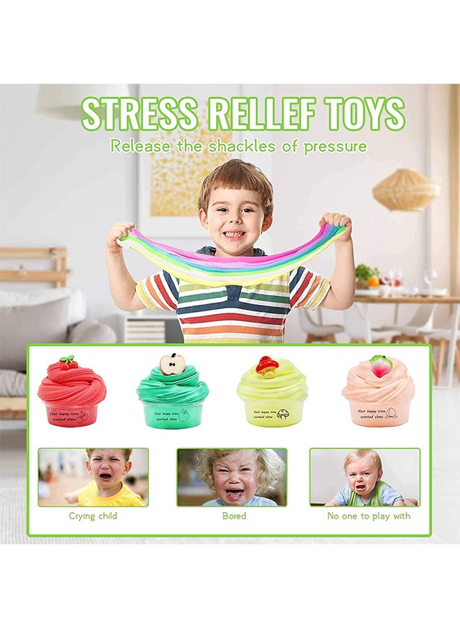 4-Piece Fluffy Slime Stress Relieving Safe Non-Toxic Fruits Clay Toy Set