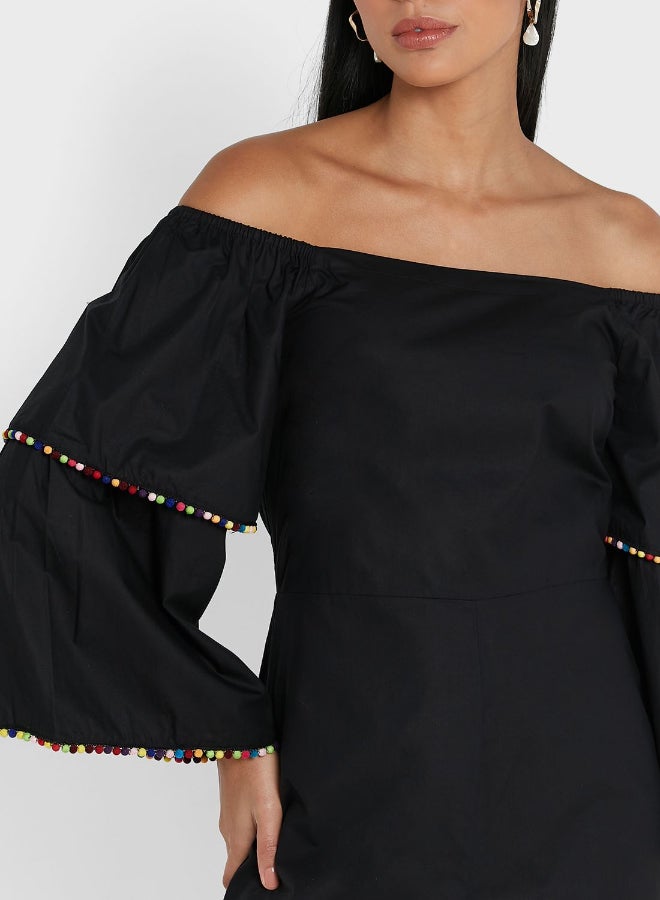 Never fully Dressed - Bardot Layered Sleeve off Shoulder Playsuit Black - Image 1