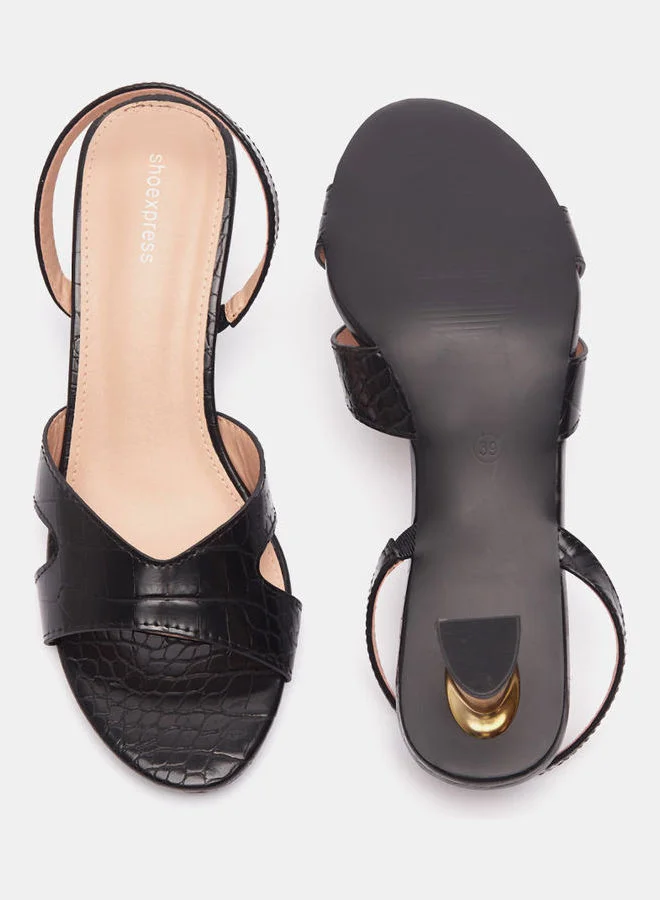 shoexpress Textured Heeled Sandals Black