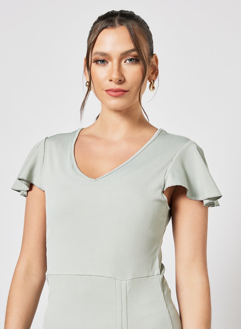 LABEL RAIL - V-Neck Bodycon Dress Green - Image 1