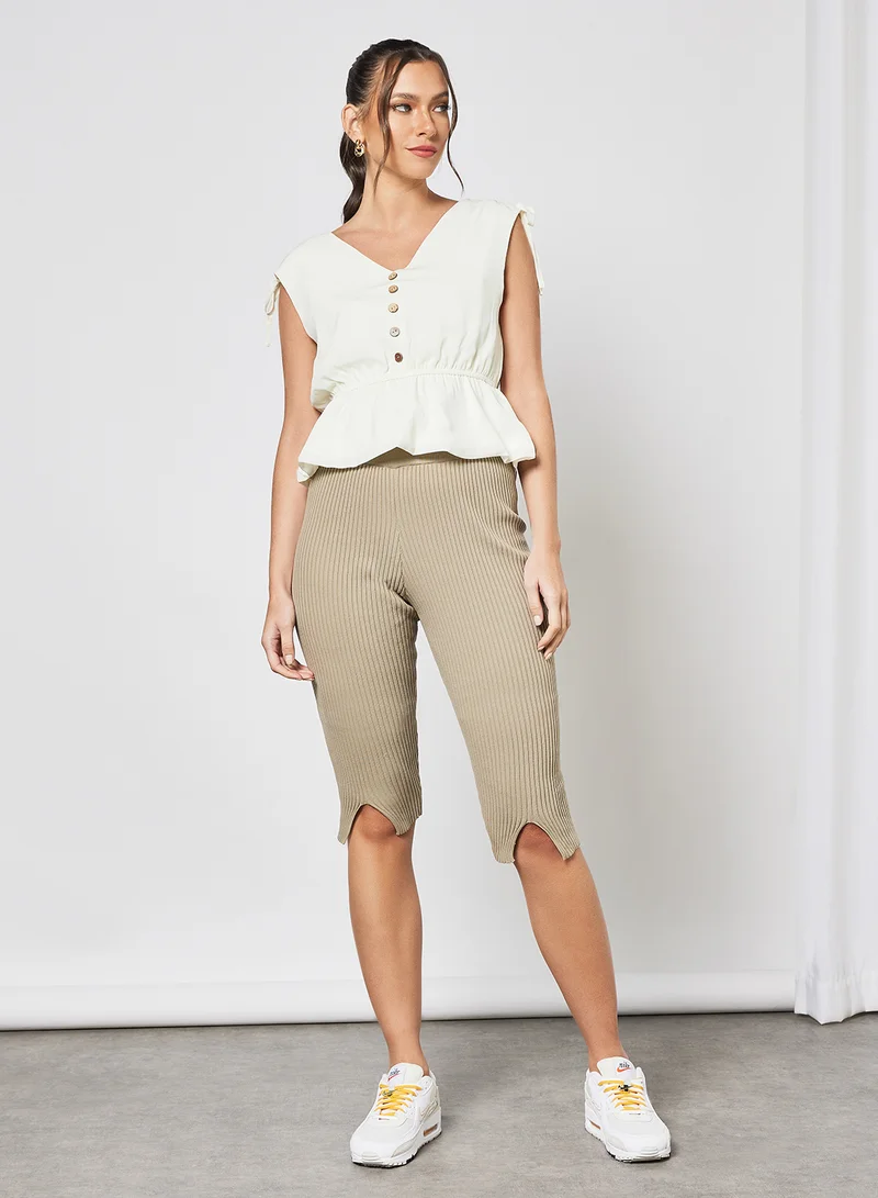 LABEL RAIL V-Neck Peplum Top White