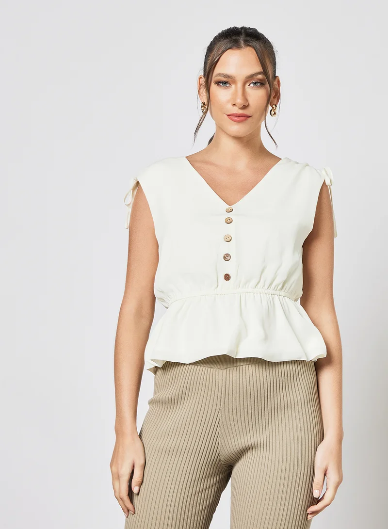 LABEL RAIL V-Neck Peplum Top White