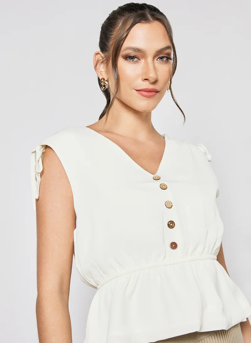 LABEL RAIL V-Neck Peplum Top White