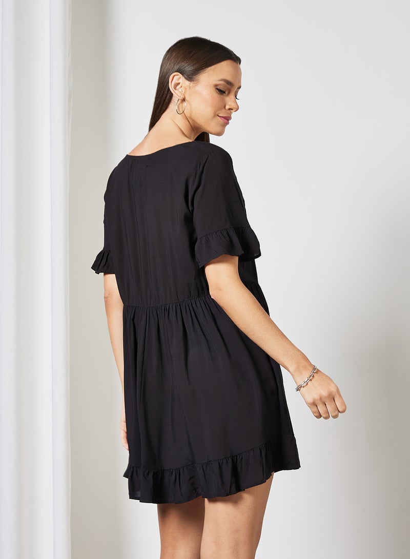 LABEL RAIL - Smocked Detail Mini Dress Black - Image 1
