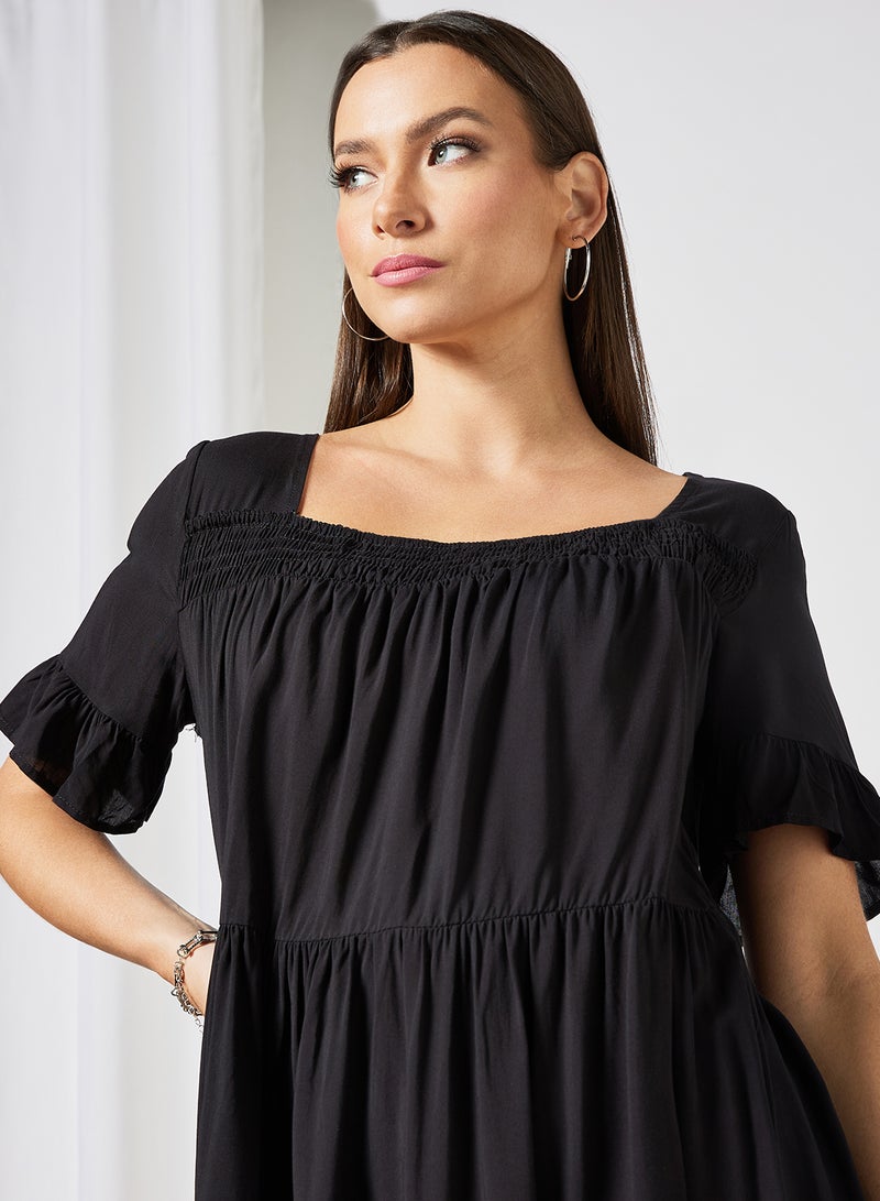 LABEL RAIL - Smocked Detail Mini Dress Black - Image 1