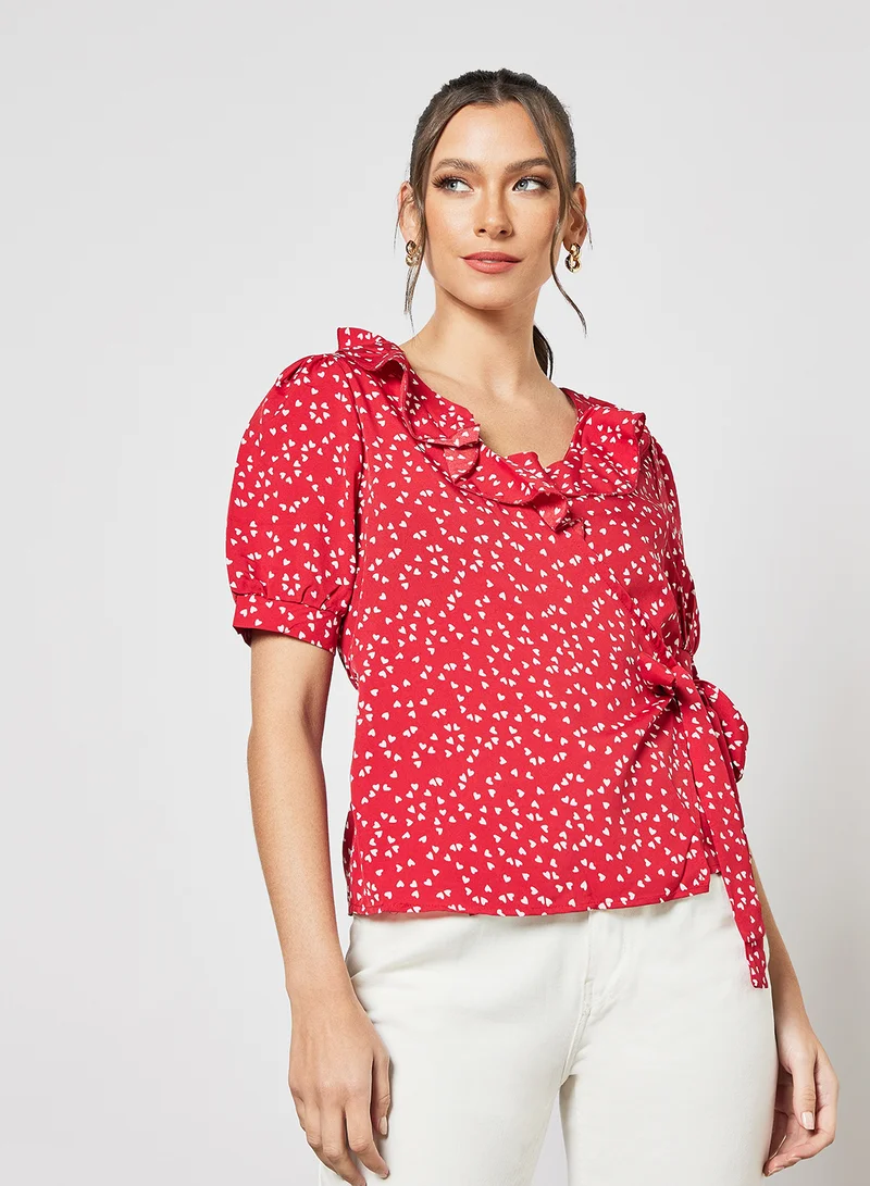 LABEL RAIL Heart Print Top Red