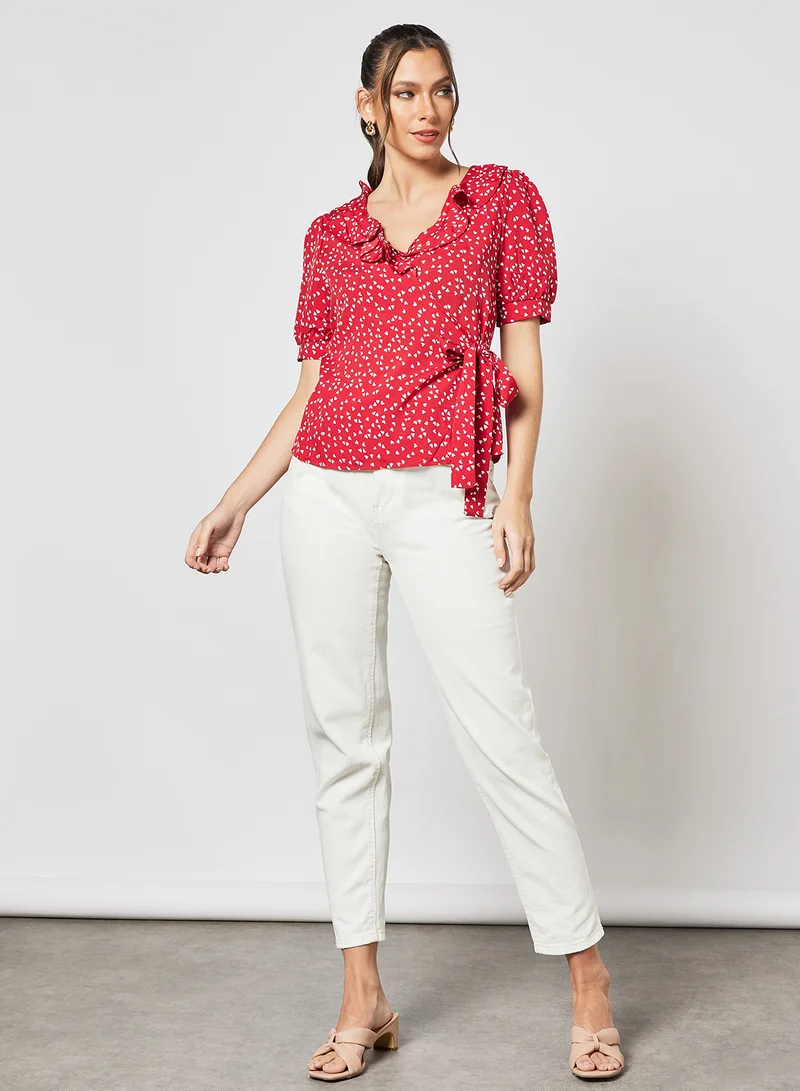 LABEL RAIL Heart Print Top Red