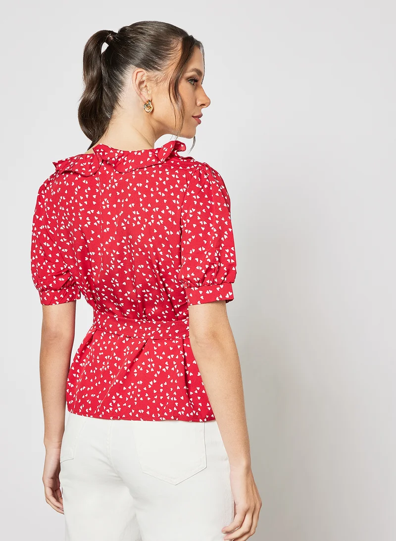 LABEL RAIL Heart Print Top Red