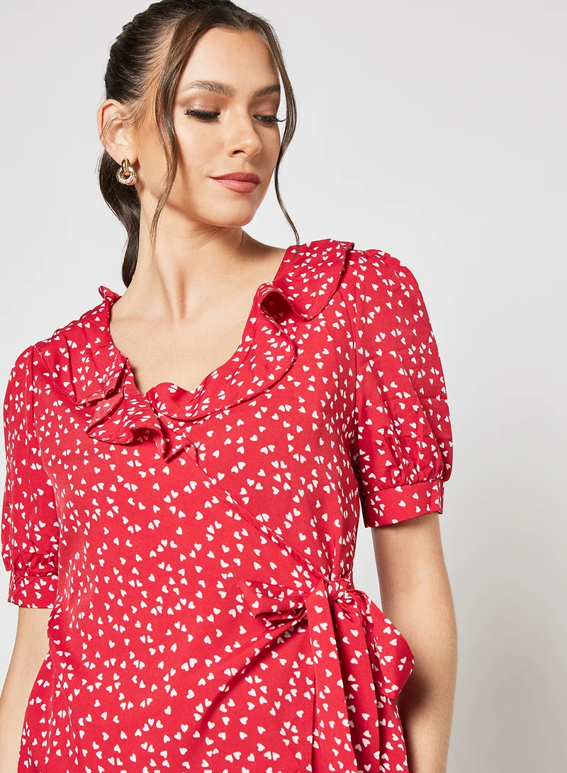 LABEL RAIL Heart Print Top Red