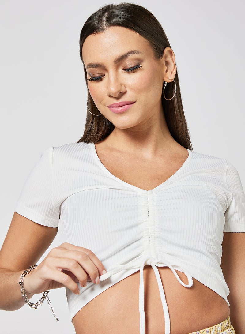 LABEL RAIL - Ruched Crop Top White - Image 1