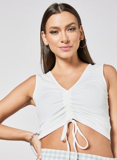 LABEL RAIL Ruched Front Crop Top White  - Image 4