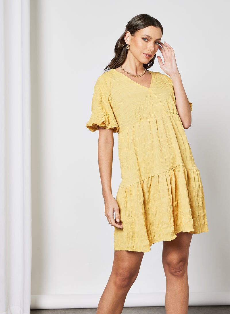LABEL RAIL - V-Neck Mini Dress Yellow - Image 1