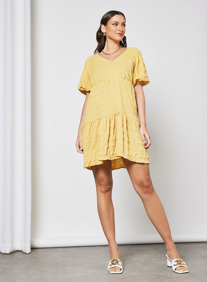LABEL RAIL - V-Neck Mini Dress Yellow - Image 1