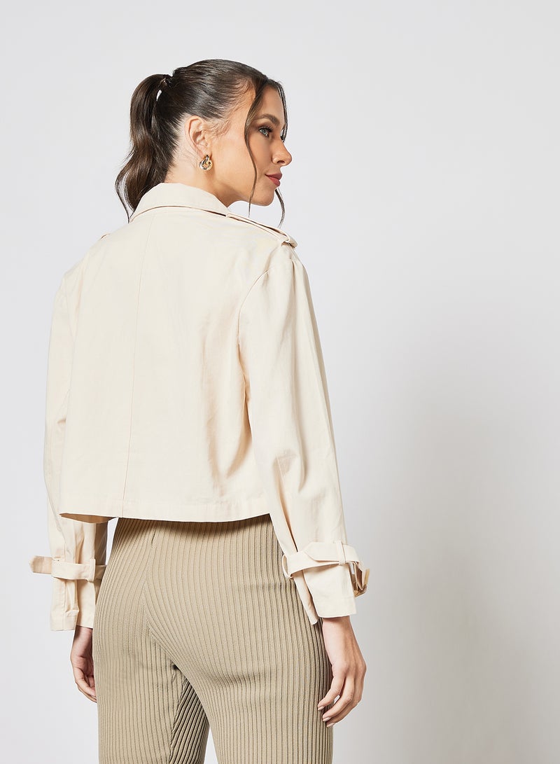 LABEL RAIL - Double Breasted Cropped Jacket Beige - Image 1