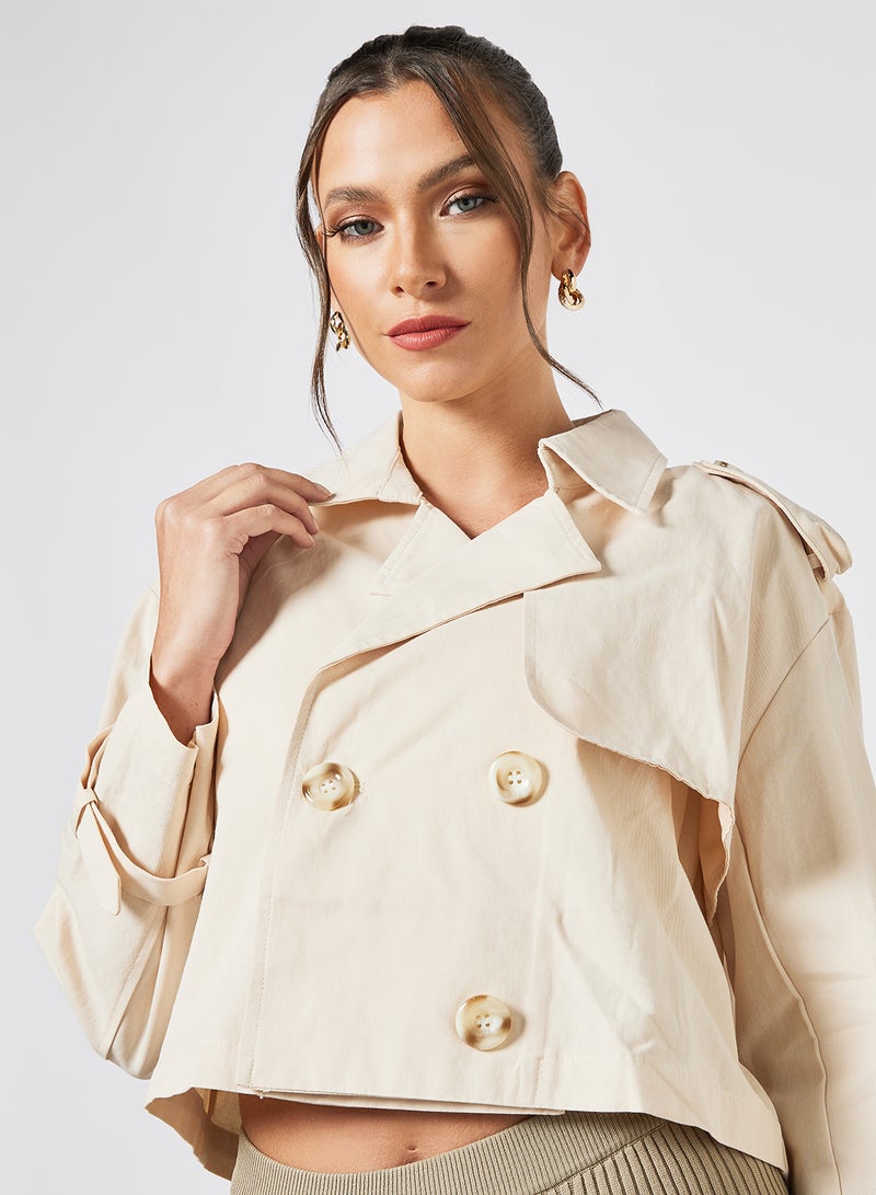LABEL RAIL - Double Breasted Cropped Jacket Beige - Image 1