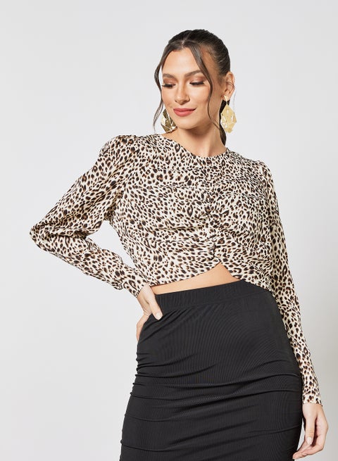 Leopard Print Crop Top Brown