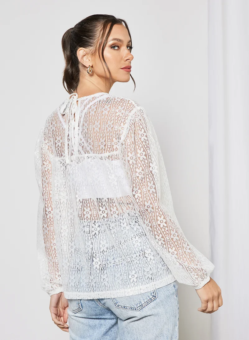 LABEL RAIL Floral Sheer Top White