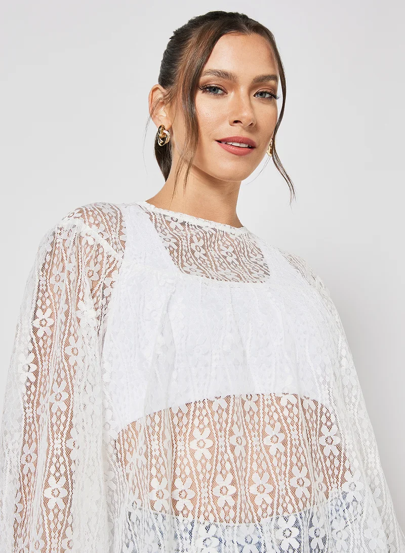 LABEL RAIL Floral Sheer Top White