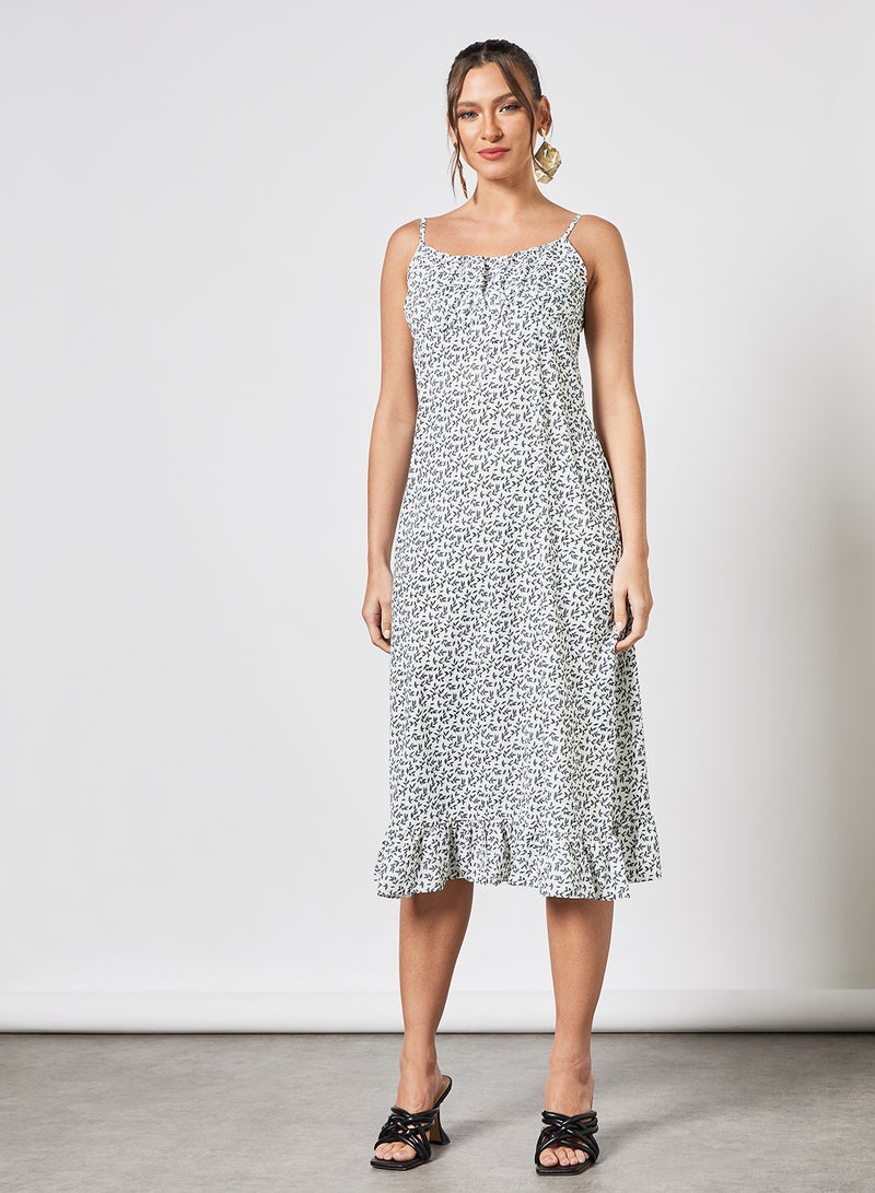 LABEL RAIL - Leaf Print Midi Dress White - Image 1