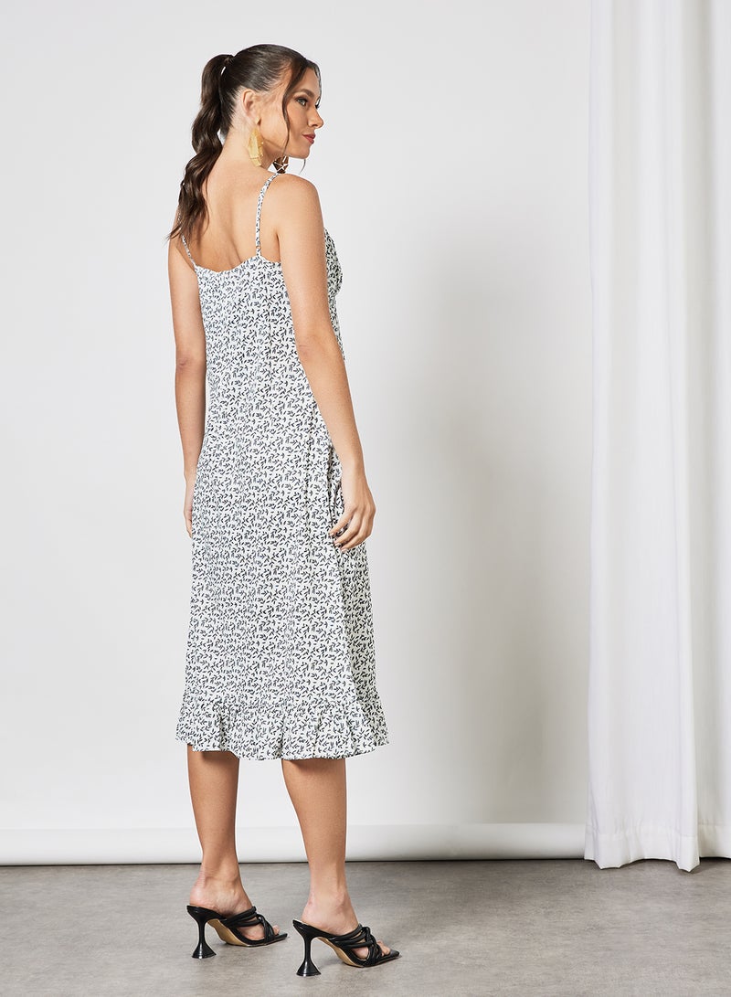 LABEL RAIL - Leaf Print Midi Dress White - Image 1