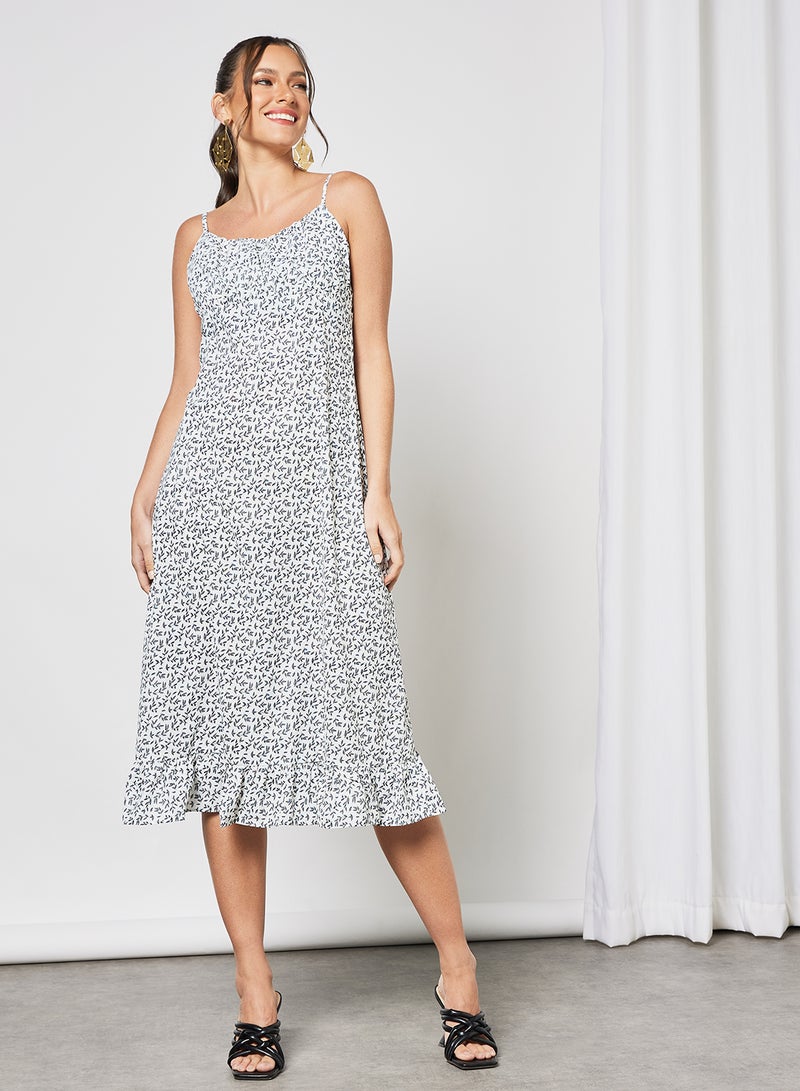 LABEL RAIL - Leaf Print Midi Dress White - Image 1