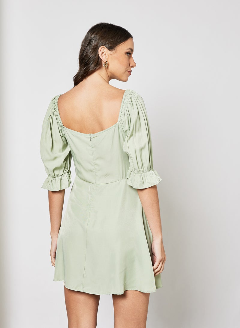 LABEL RAIL - Puff Sleeve Mini Dress Green - Image 1