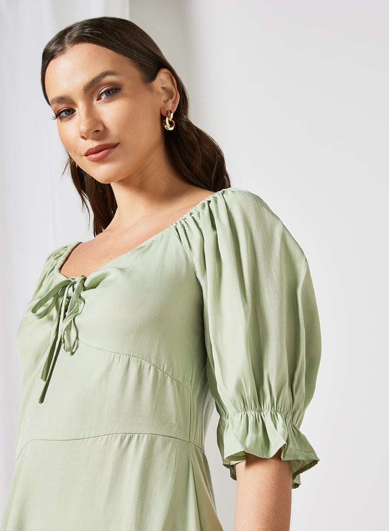 LABEL RAIL - Puff Sleeve Mini Dress Green - Image 1