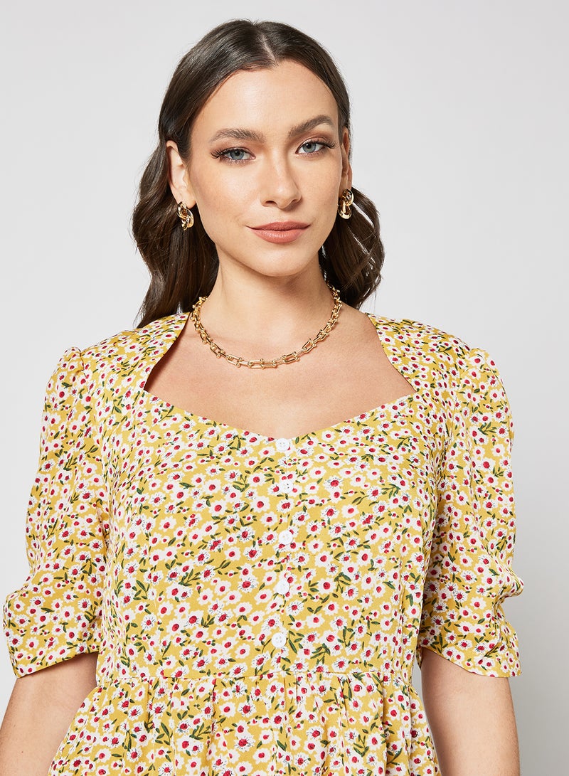 LABEL RAIL - Floral Print Dress Yellow - Image 1