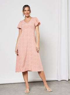 All-Over Print Midi Dress Pink
