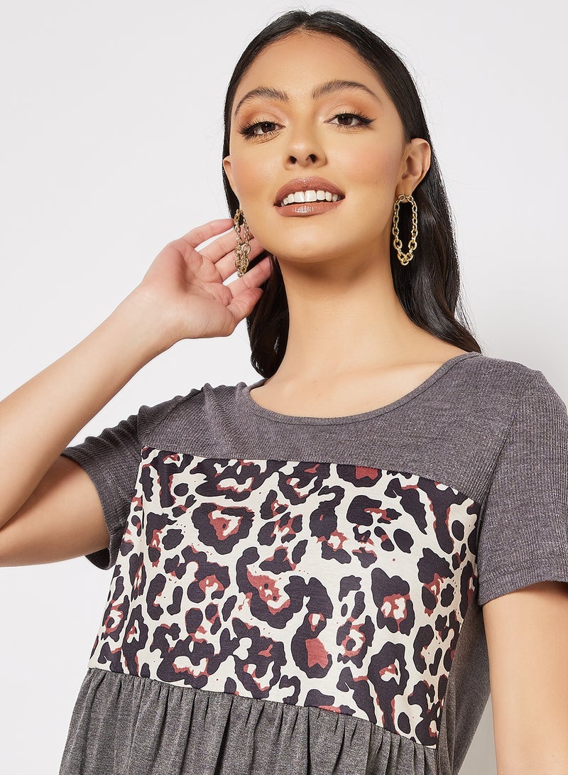 LABEL RAIL - Animal Print T-Shirt Grey - Image 1