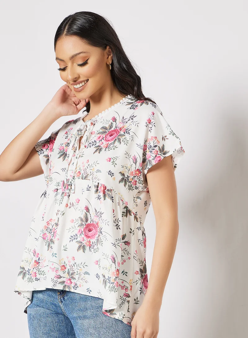 LABEL RAIL Tie Neck Floral Print Blouse