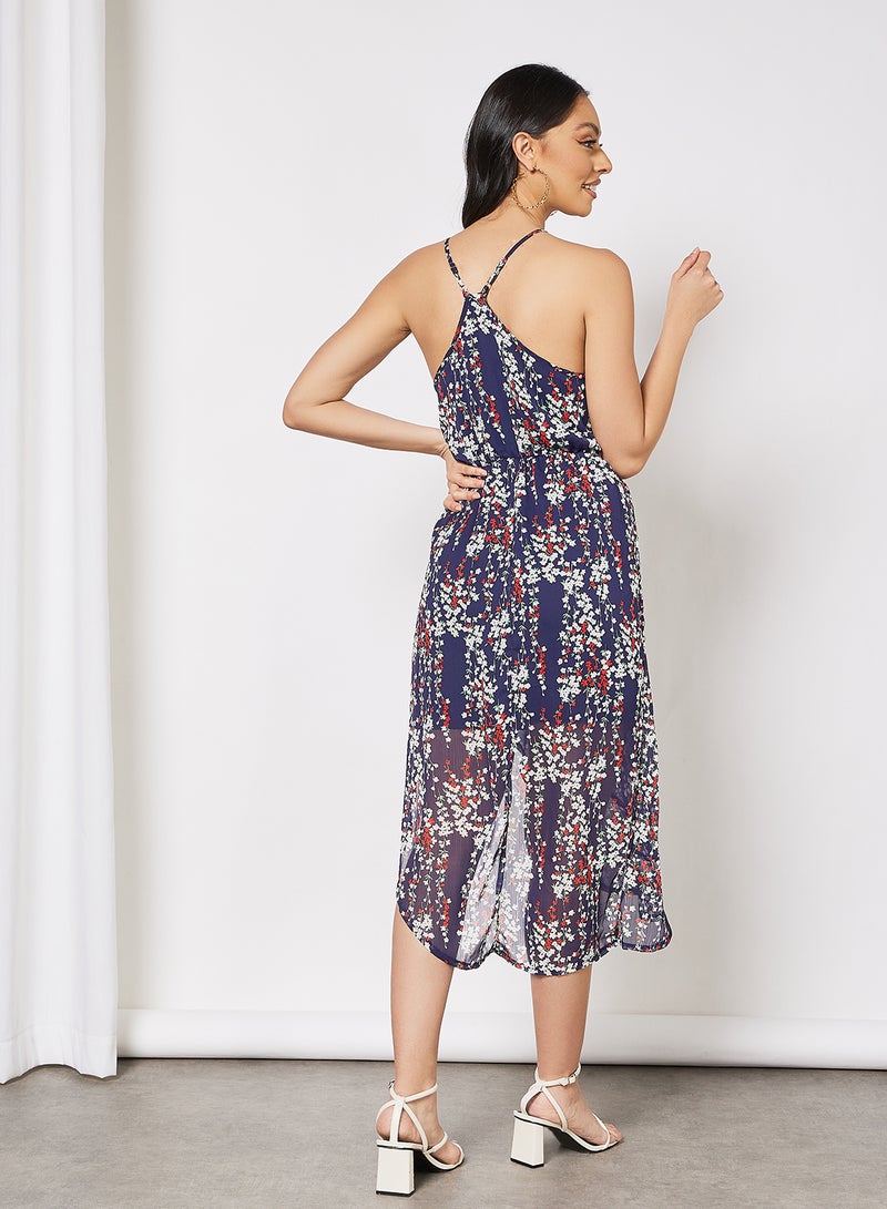 LABEL RAIL - Asymmetric Floral Print Dress Navy - Image 1