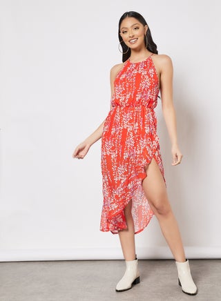 Asymmetric Floral Print Dress Red - v1634653710/N48062815V_1