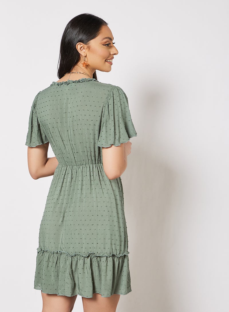 LABEL RAIL - Ruffle Trim Mini Dress Green - Image 1
