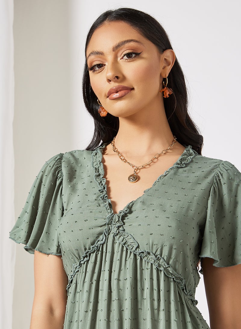 LABEL RAIL - Ruffle Trim Mini Dress Green - Image 1