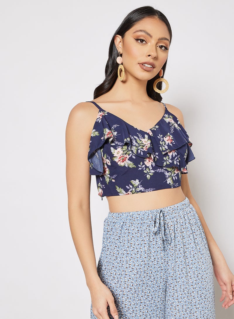 LABEL RAIL Floral Print Crop Top Blue - Image 1