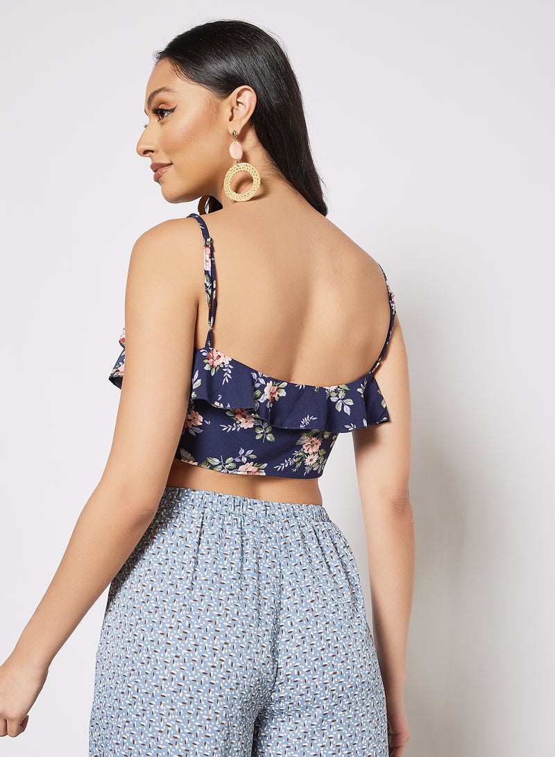 LABEL RAIL Floral Print Crop Top Blue - Image 3