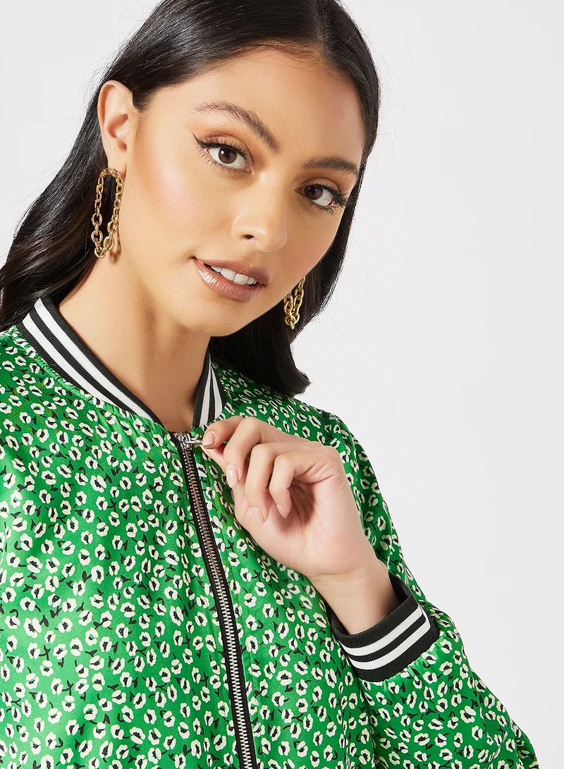 LABEL RAIL Floral Print Bomber Jacket Green