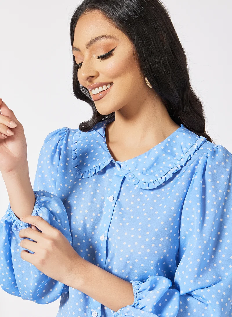 LABEL RAIL Dotted Mini Dress Blue