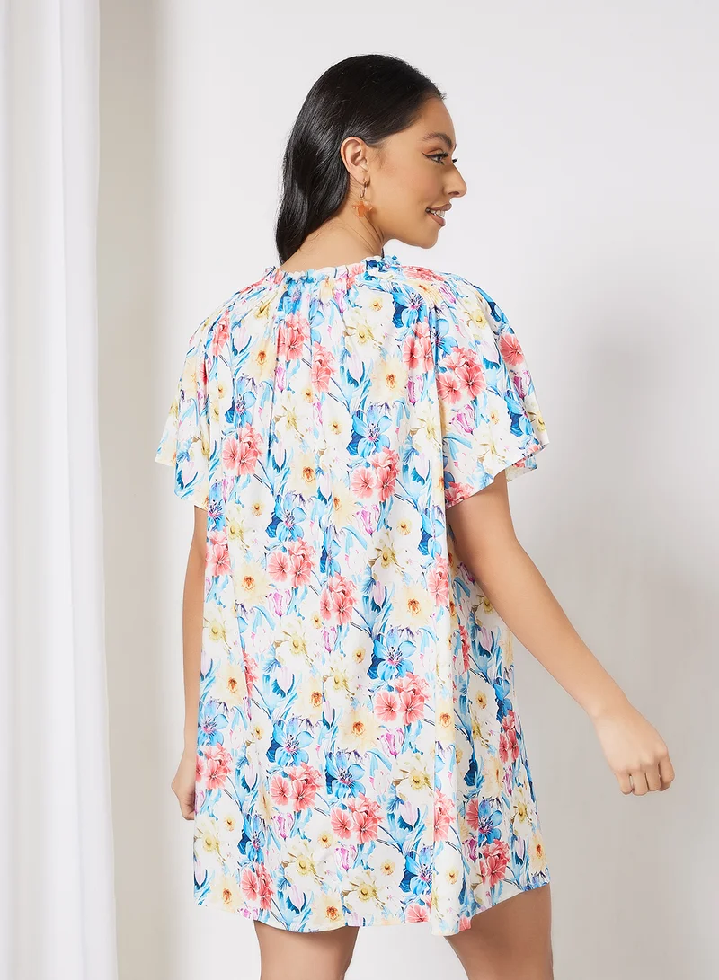 LABEL RAIL Floral Print Mini Dress