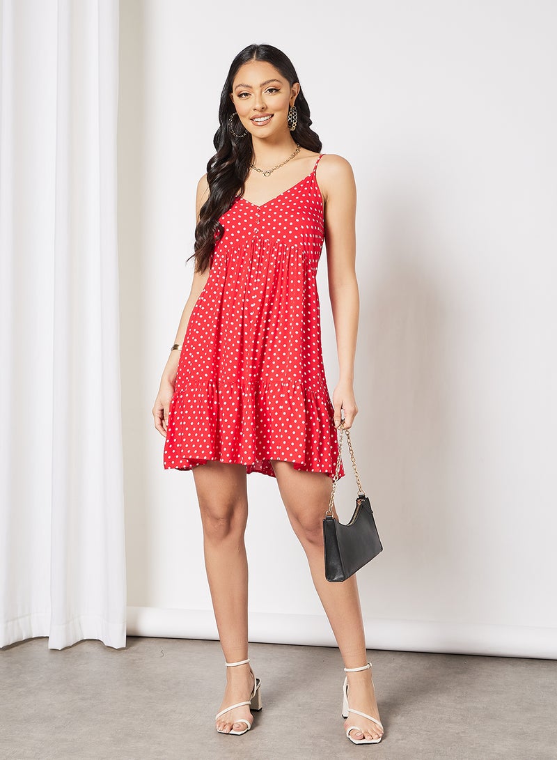 LABEL RAIL - Polka Dot Mini Dress Red - Image 1