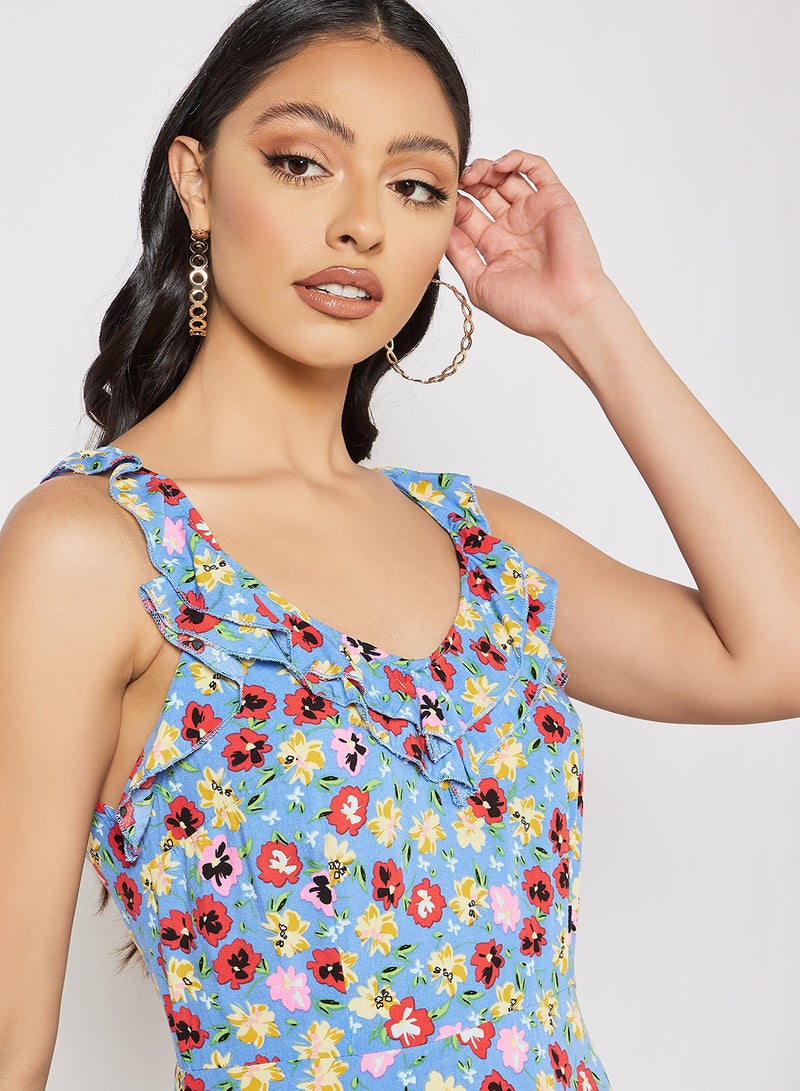 LABEL RAIL - Floral Print Dress Blue - Image 1